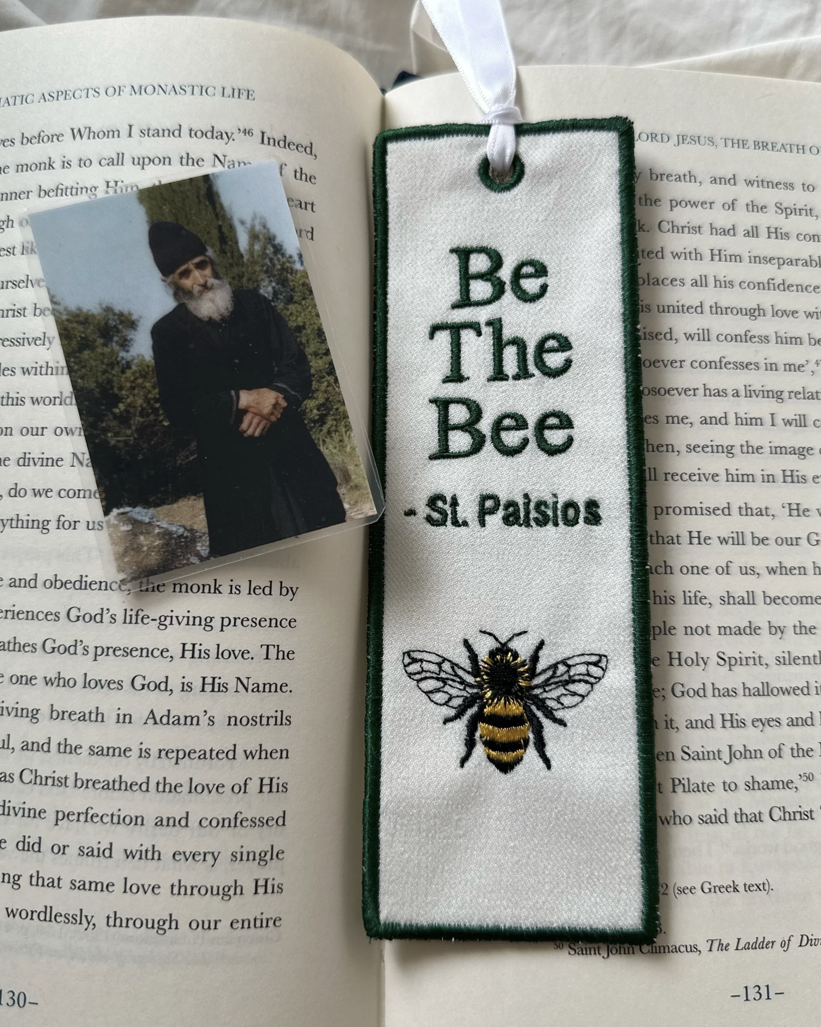 “Be The Bee” – St. Paisios Embroidered Bookmark